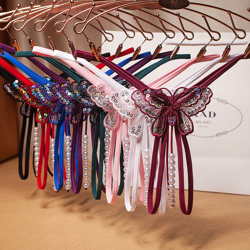 Picture of Women butterfly pearl lingerie pant Sexy transparent see through G-string underwear attractive Fun underwear