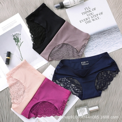 Picture of New Arrival Middle Rise Lingeries Lace Panties for Women Pink Black Plain Quantity Bow Silk Hot