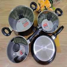 Picture of Prestige Omega Granite (Set of 12 Pieces with Casserole , korai, fry pan, milk pan ) Induction Bottom Cookware Set (Aluminium, 12- Piece)