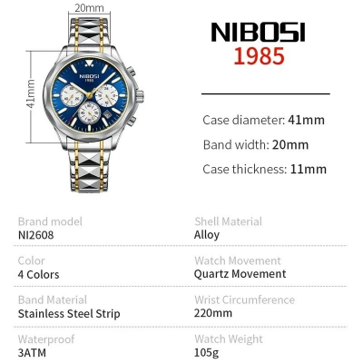 Picture of NIBOSI 2608 Luxury Watch Men Top Brand Wristwatch Chronograph Waterproof Luminous Date Men Watches