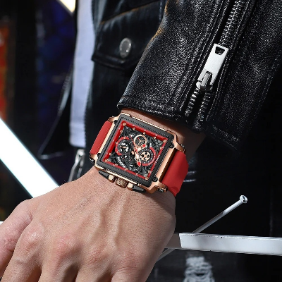 Picture of CRRJU 2312 Red Luxury Sports Quartz Wristwatches for Men Colorful Multi Functional Square Type Watch