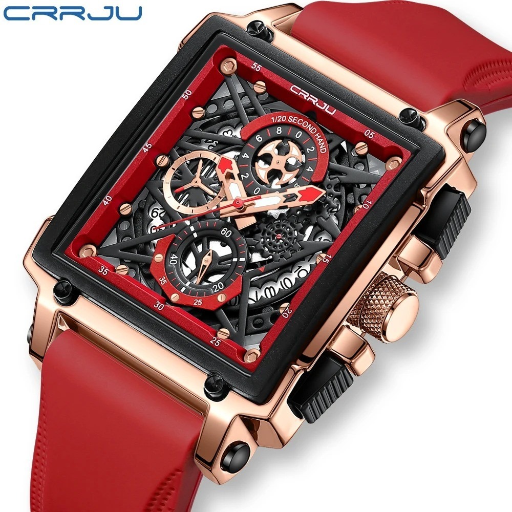 Picture of CRRJU 2312 Red Luxury Sports Quartz Wristwatches for Men Colorful Multi Functional Square Type Watch