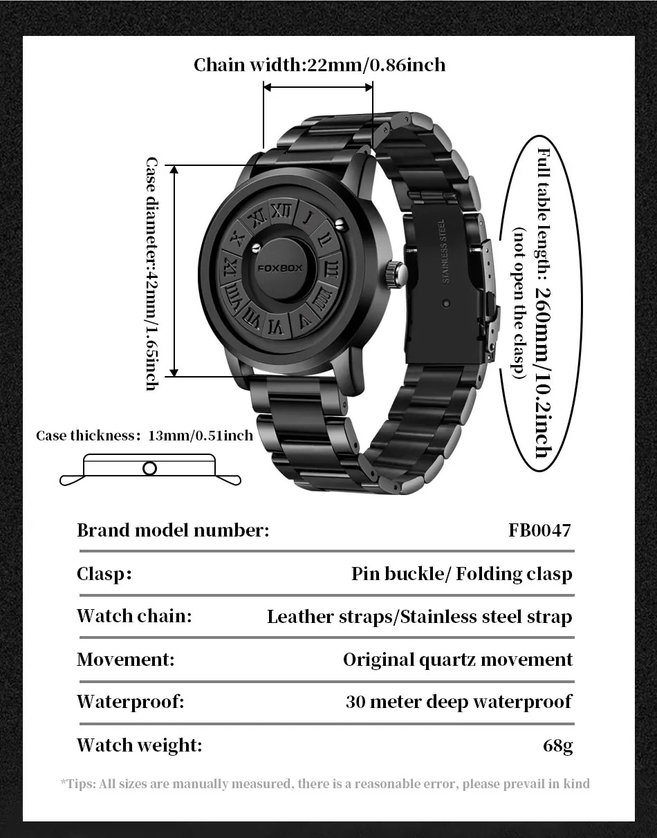 Picture of FOXBOX-Men's Magnetic Quartz Wristwatch Creative Scroll Pointer Genuine Leather Watch