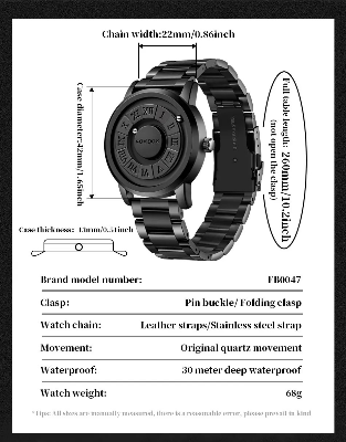 Picture of FOXBOX-Men's Magnetic Quartz Wristwatch Creative Scroll Pointer Genuine Leather Watch