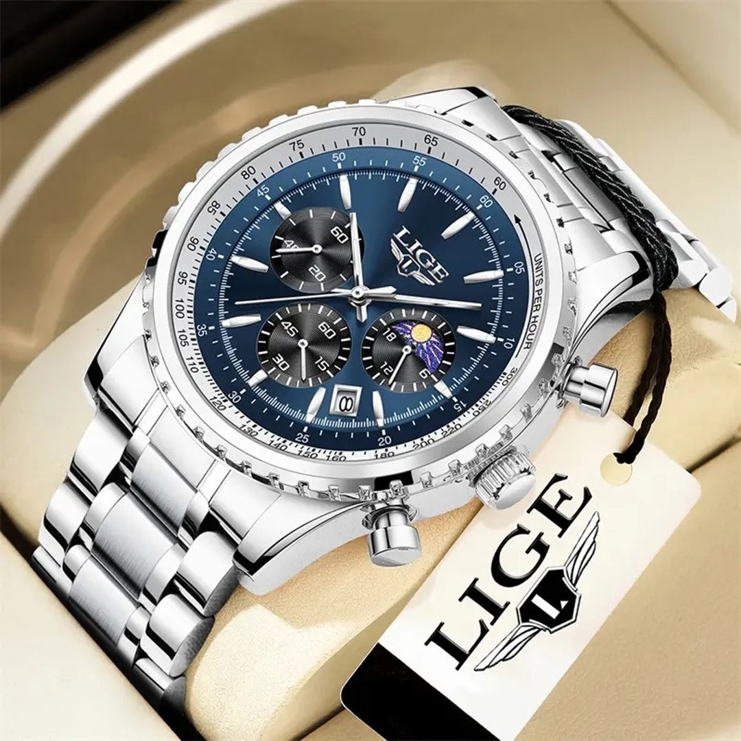 Picture of LIGE 8989 Fashion Men Watch Stainless Steel Top Brand Luxury Sport Chronograph Quartz Wrist Watches for Men Relogio Masculino+Box