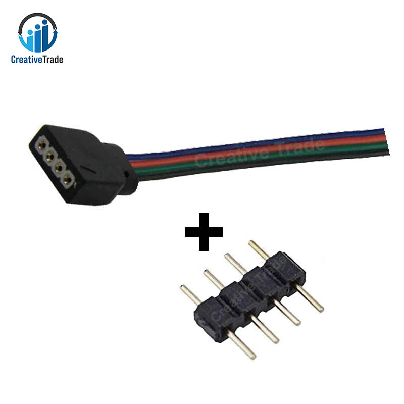 Picture of LED RGB Strip Light Power Line Connector Head Adapter With Pin For RGB Strip Light 2835, 3528, 5050 Model