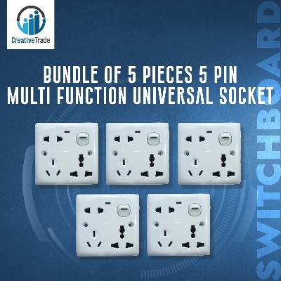 Picture of Bundle of 5 Pieces 5 Pin Multi Function Universal Wall Gang Socket - Gang Universal Socket Picture of Bundle of 5 Pieces 5 Pin Multi Function Universal Wall Gang Socket - Gang Universal Socket