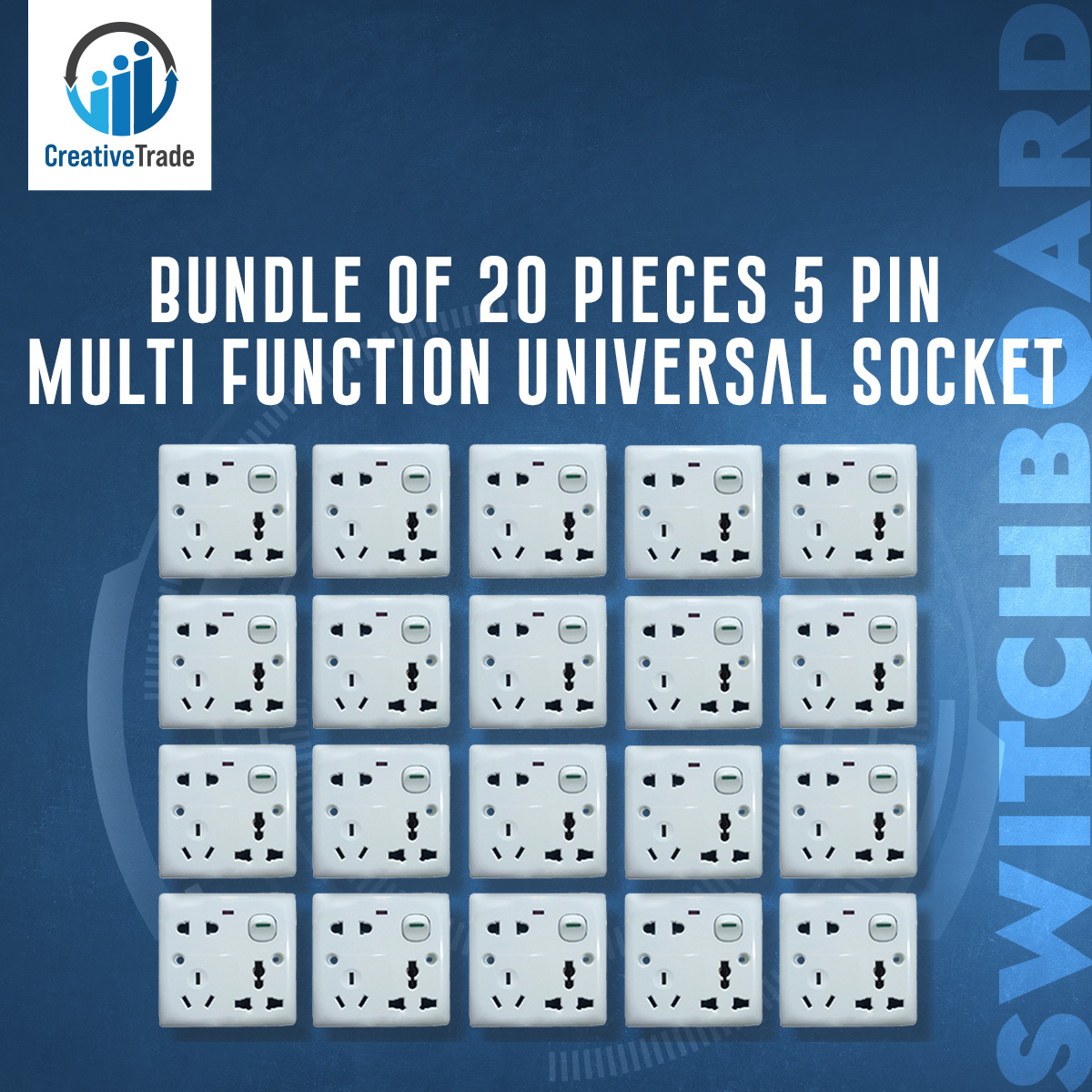 Picture of Bundle of 20 Pieces 5 Pin Multi-Function Universal Wall Gang Socket - Versatile Gang Universal Socket for Easy Use and Minimal Maintenance Picture of Bundle of 20 Pieces 5 Pin Multi-Function Universal Wall Gang Socket - Versatile Gang Universal Socket for Easy Use and Minimal Maintenance