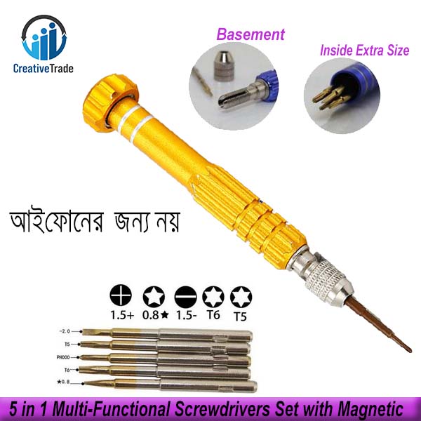 Picture of 5 in 1 Multi-Functional Screwdrivers Set with Magnetic-Repair Tools- Golden