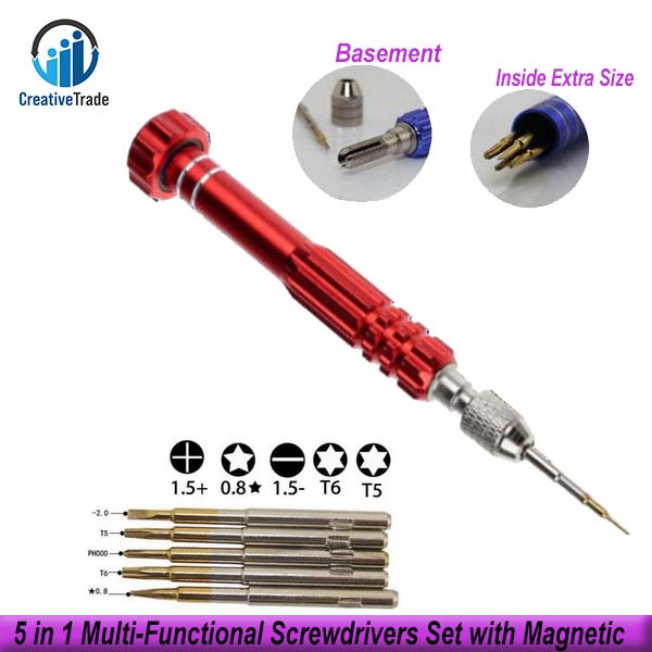 Picture of 5 in 1 Multi-Functional Screwdrivers Set with Magnetic-Repair Tools- Red