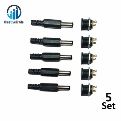 Picture of 5 Set DC Male Jack Power Connector Plug and DC Female Socket With Nut - Secure and Reliable Power Connection for Various Applications Picture of 5 Set DC Male Jack Power Connector Plug and DC Female Socket With Nut - Secure and Reliable Power Connection for Various Applications