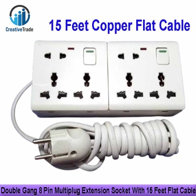 Picture of Double Gang 8 Pin Multiplug Extension Socket With 15 Feet Flat Cable
