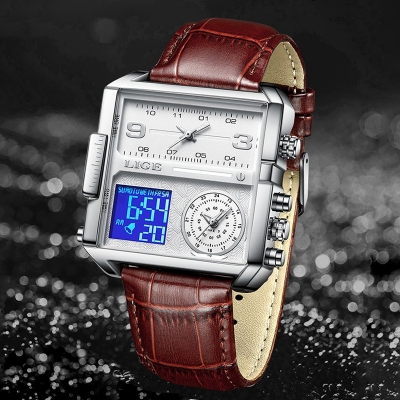Picture of LIGE 8925 Top Brand Luxury Mens Watches Square Digital Sports Quartz Wrist Watch for Men Waterproof Stopwatch Relogio Masculino