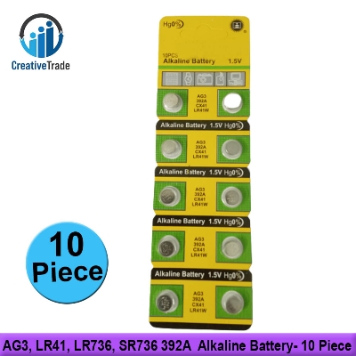 Picture of AG3, LR41, LR736, SR736 392A  Alkaline Battery- 10 Piece Use For Laser Pointers, Watches