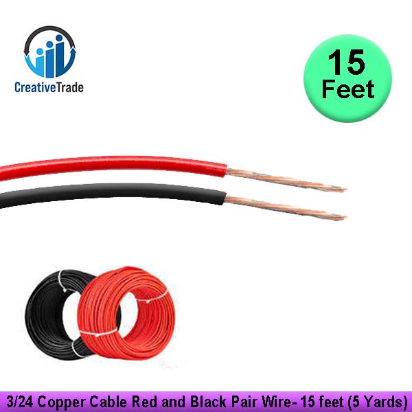 Picture of 3/24 Copper Cable Red and Black Pair Wire- 15 feet (5 Yards) Use For Multiplug Extension Cable, Table Fan Cable, Ceiling Fan Cable, Pendant Light Cable, 2 Horse Water Pump and Others Picture of 3/24 Copper Cable Red and Black Pair Wire- 15 feet (5 Yards) Use For Multiplug Extension Cable, Table Fan Cable, Ceiling Fan Cable, Pendant Light Cable, 2 Horse Water Pump and Others