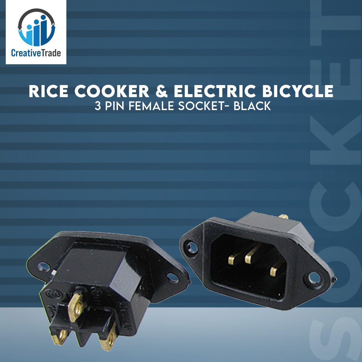 Picture of Rice Cooker & Electric Bicycle 3 Pin Female Socket- Black Picture of Rice Cooker & Electric Bicycle 3 Pin Female Socket- Black