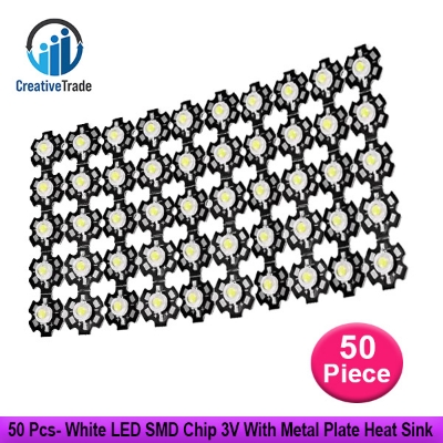 Picture of Bundle Of 50 Pcs- White LED SMD Chip 3V With Metal Plate Heat Sink Aluminum Base PCB DIY