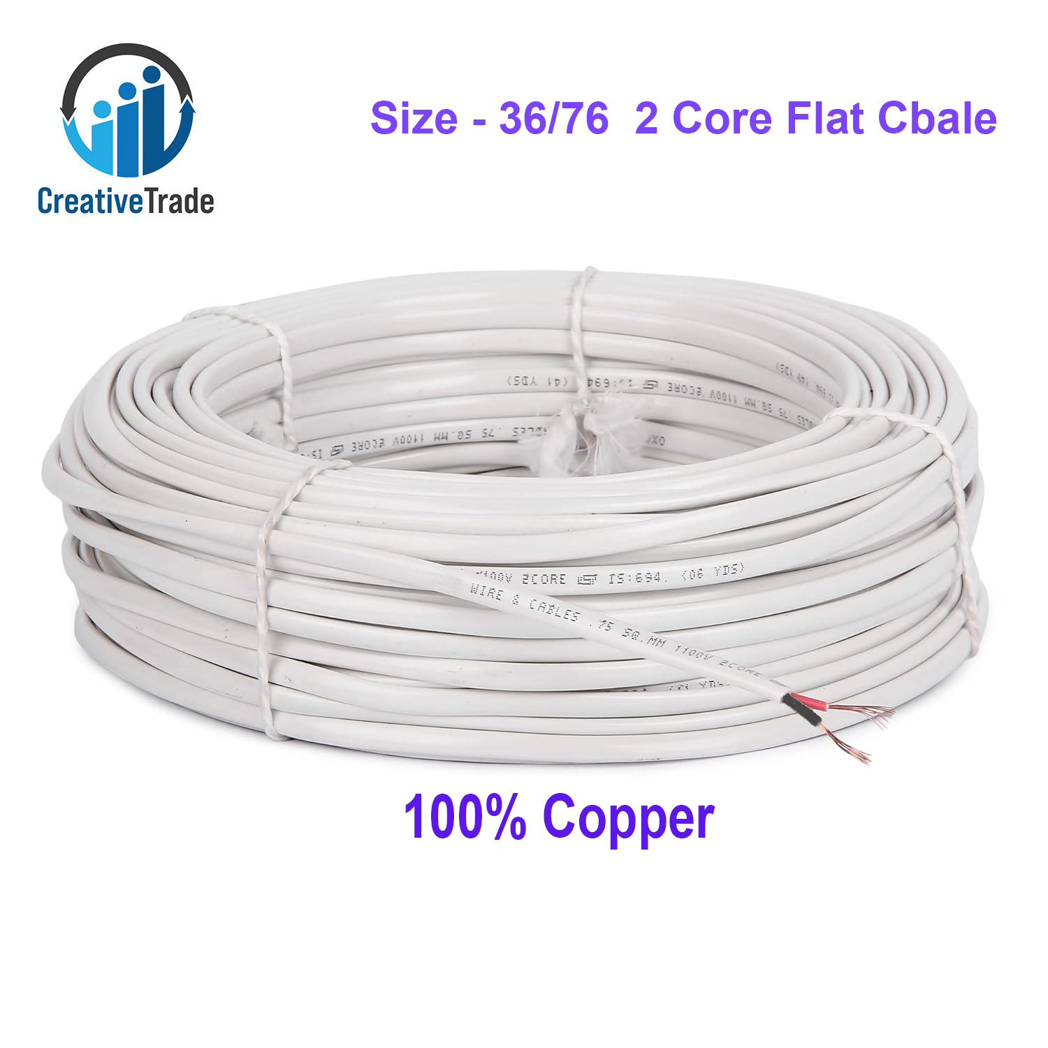 Picture of 1 coil 36/76 Flat Cable Copper 2 Core Wire Use For Multiplug Extension Cable, Table Fan Cable, Ceiling Fan Cable, Pendant Light Cable, 1.3 Horse Water Pump and Others Picture of 1 coil 36/76 Flat Cable Copper 2 Core Wire Use For Multiplug Extension Cable, Table Fan Cable, Ceiling Fan Cable, Pendant Light Cable, 1.3 Horse Water Pump and Others