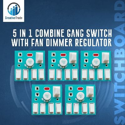 Picture of Bundle of 5 Pieces 5 In 1 AC 250V 6A Combine 4 Pcs Gang Switch With Fan Dimmer Regulator + 2 Pin Socket+ LED Indicator and Fuse Multicolor Combine Wall Gang All In One- Blue Color Picture of Bundle of 5 Pieces 5 In 1 AC 250V 6A Combine 4 Pcs Gang Switch With Fan Dimmer Regulator + 2 Pin Socket+ LED Indicator and Fuse Multicolor Combine Wall Gang All In One- Blue Color