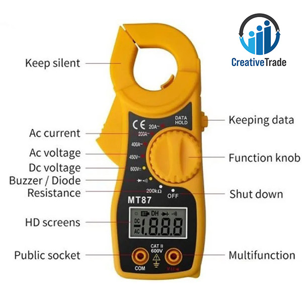 Picture of Portable MT87 LCD Digital Clamp Meter Multimeter - Equipped with AC/DC Voltage Tester - Current Resistance Measurement Capability