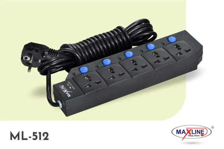 Picture of Maxline ML-512 Multiplug 5 Port Extention Socket Black Multi Plug Picture of Maxline ML-512 Multiplug 5 Port Extention Socket Black Multi Plug