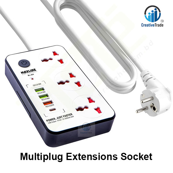 Picture of Maxline ML-804, 3 Socket & 4 USB With Charging Multiplug Power 3 Socket Multiplug