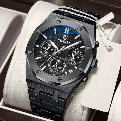 Picture of Chenxi Luxury Black Watches for Men Royal Stainless Steel Waterproof Chronograph Golden Business Casual Male Quartz Wristwatch