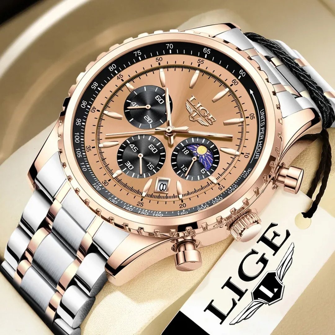 Picture of LIGE 8989 Fashion Men Watch Stainless Steel Top Brand Luxury Sport Chronograph Quartz Wrist Watches for Men Relogio Masculino+Box