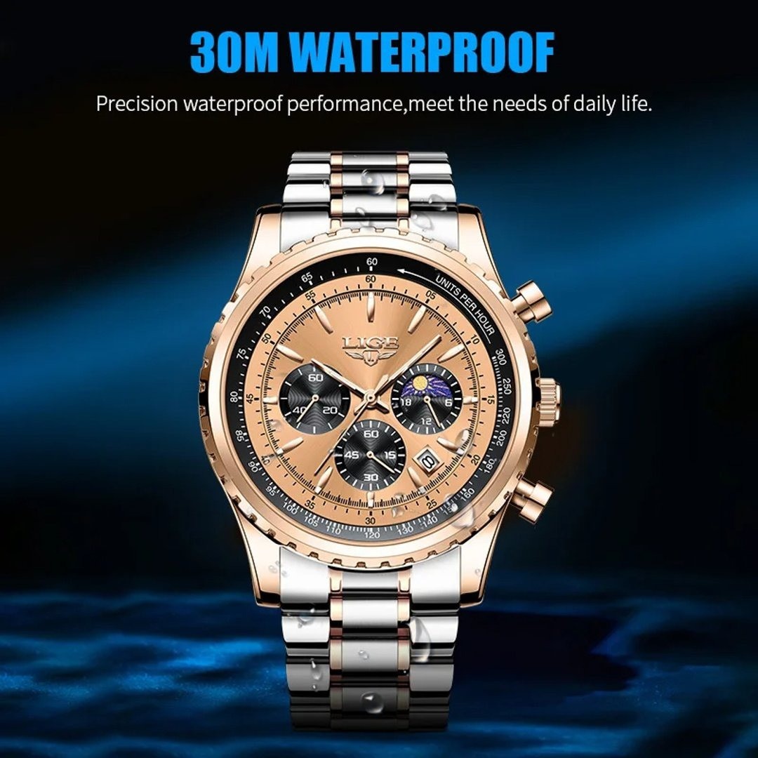 Picture of LIGE 8989 Fashion Men Watch Stainless Steel Top Brand Luxury Sport Chronograph Quartz Wrist Watches for Men Relogio Masculino+Box