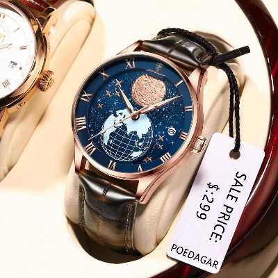 Picture of POEDAGAR New Fashion Quartz Leather Men Watch Top Brand Luxury Waterproof Luminous Date Mens Wristwatch Casual Sport Watches