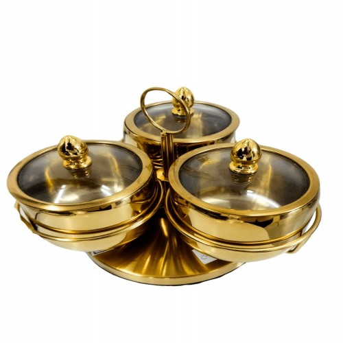 Picture of 3pcs Stainless Steel Spice Jar with Revolving Stand Golden Color - BB-8066