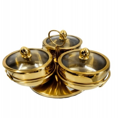 Picture of 3pcs Stainless Steel Spice Jar with Revolving Stand Golden Color - BB-8066