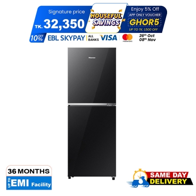 Picture of Hisense 238 Liter Top Mount Inverter Glass Door Frost Type Refrigerator (RT1G236NAB/BD3) Black