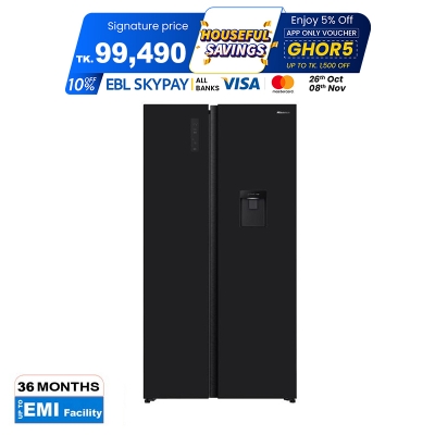 Picture of Hisense 580 Liter Glass Door With Dispenser Side by Side Inverter Refrigerator RS3G558NMB/BD3 Picture of Hisense 580 Liter Glass Door With Dispenser Side by Side Inverter Refrigerator RS3G558NMB/BD3