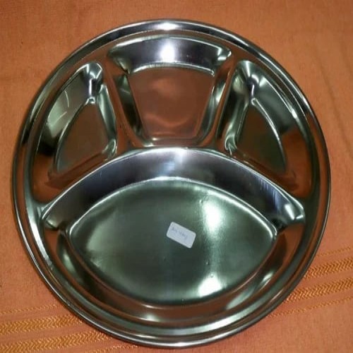 Picture of 4 Compartment Round Stainless Steel Sectioned Food Serving Tray for School Canteen & Kitchen 28 cm 1 Pcs - BB-8396