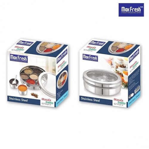 Picture of Stainless Steel Masala Dabba Spice Box With Transparent Glass Lids - 7 Pcs - BB-8174