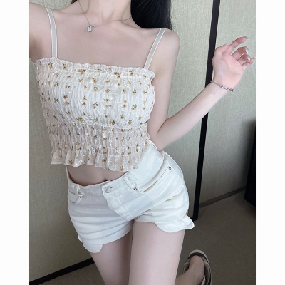 Picture of High quality Summer New Design Lace Print Women stripe Camisole Bandage Streetwear Removable Cup crop top women