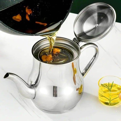 Picture of Stainless Steel Oil Strainer Pot Container Jug Storage Can With Filter Cooking Oil Pot For Kitchen Household Tools 410ML - BB-6448
