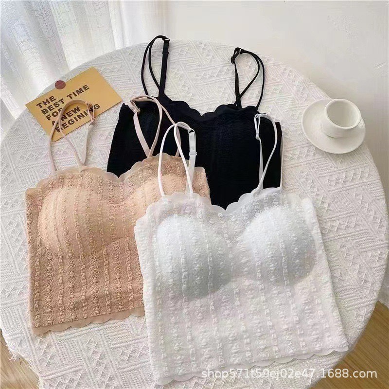 Picture of High quality Summer New Design Lace Print Women stripe Camisole Bandage Streetwear Removable Cup crop top women