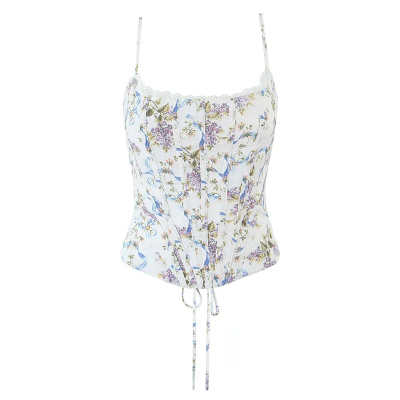 Picture of High quality Summer New Design Lace Print Women stripe Camisole Bandage Streetwear Removable Cup crop top women