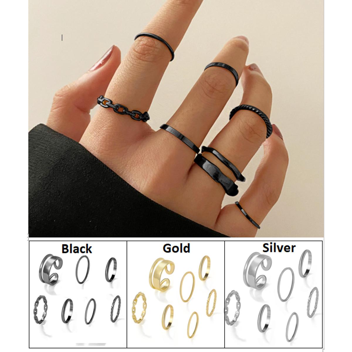 Picture of 7 Pcs Rings Set Women Ring Finger Ring Ladies Girls Couple rings Female Rings Set - Finger Ring