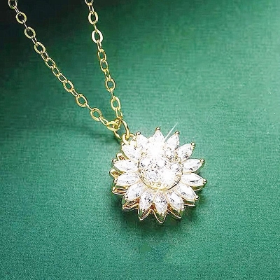 Picture of Beautiful and Stylish-Super Shining Rotating Sunflower Necklace