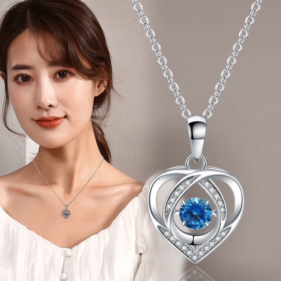 Picture of High Quality 925 Silver Blue Heart-Beat Love Neckless for Girls Picture of High Quality 925 Silver Blue Heart-Beat Love Neckless for Girls