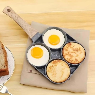 Picture of 4 Hole Omelet Pan for Burger Egg Ham Pancake Maker Wooden Handle Frying Pan - BB-6684