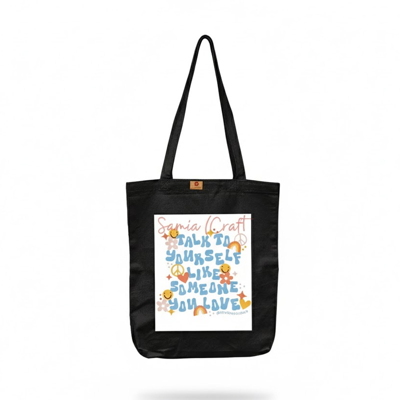 Picture of SamiaCrafts Colorful Text Design Cotton Canvas Fabric Tote Bag With Zipper For Women's - Hand Shoulder Bag With Zipper For School College University Everyday Daily Use All Occasion Picture of SamiaCrafts Colorful Text Design Cotton Canvas Fabric Tote Bag With Zipper For Women's - Hand Shoulder Bag With Zipper For School College University Everyday Daily Use All Occasion