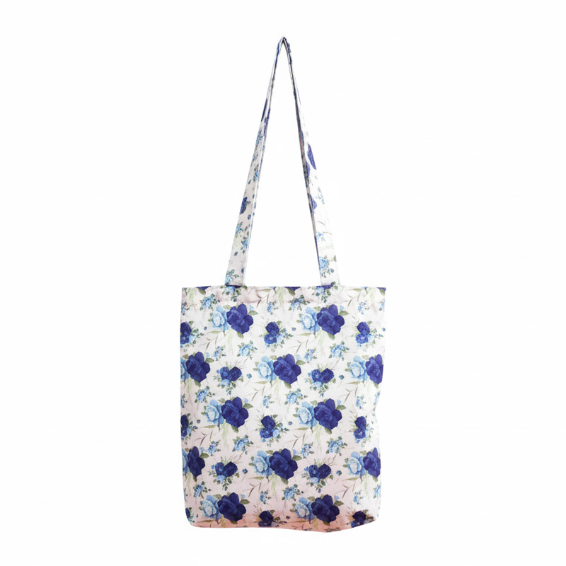 Picture of SamiaCrafts Premium Quality Women's Fabric Hand Bag With Zipper - Beautiful Blue Floral Seamless All Over Printed