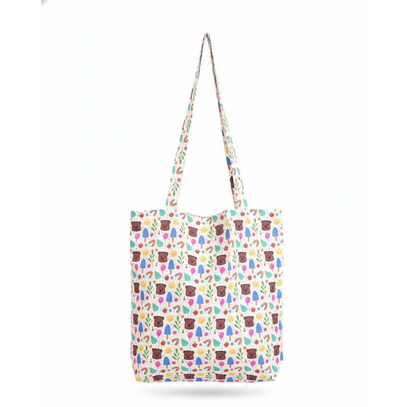 Picture of SamiaCrafts Elegant Tote Bag with High-Quality Zipper: Cute Bear Summer Printed Tote Bag