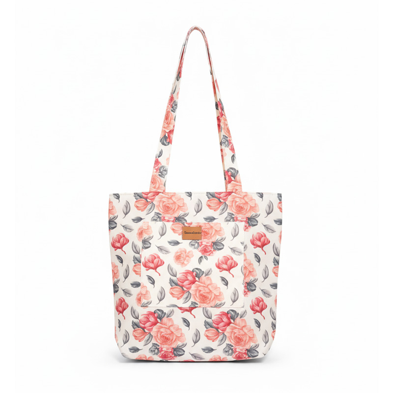 Picture of Detailed Floral Peach Tone Modern Top Handle Bags with Gadget Pockets Picture of Detailed Floral Peach Tone Modern Top Handle Bags with Gadget Pockets