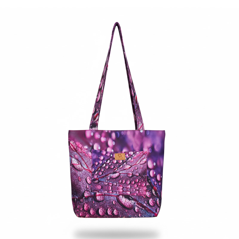 Picture of SamiaCraft Water Drops Purple Leaf Printed Fashionable Stylish Modern and Aesthetic Design Top Handle Shoulder Bags with Maximum Utility
