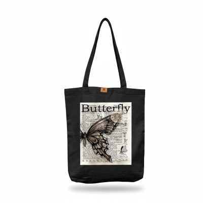 Picture of Samia Craft Trendy Butterfly and Text Design Cotton Canvas Tote Bag with Zipper - Stylish Modern bag  for School College University